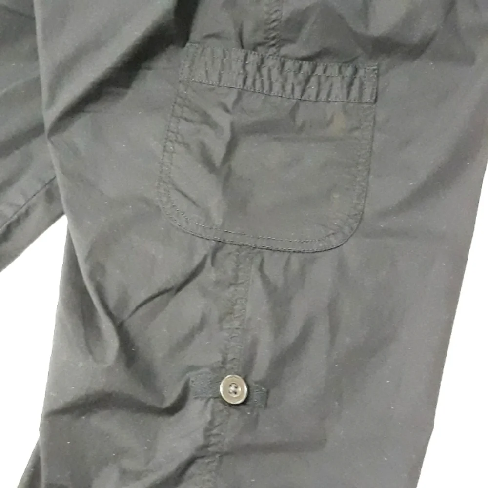 Chico's Cotton Pants Cargo Black Zippered Elastic Waist Back Capri Medium